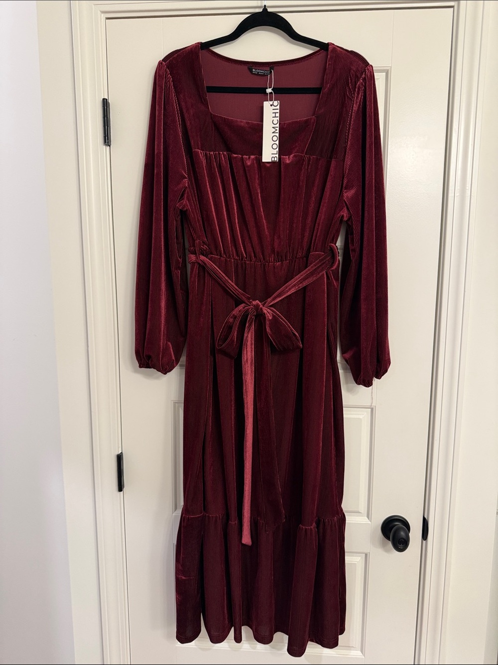 BloomChic Merlot Velvet Square-Neck Maxi Dress